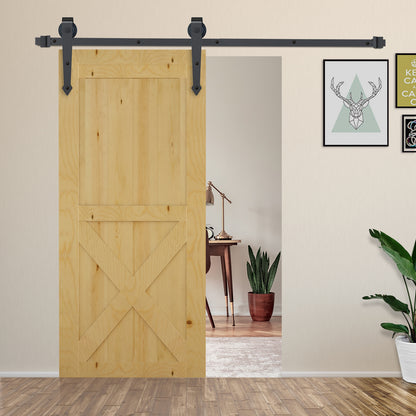 6.6FT Sliding Barn Door Track Kit, Heavy Duty Barn Door Hardware Kit, Fit 39" Wide Door Panel (J Shape Hanger), Brown