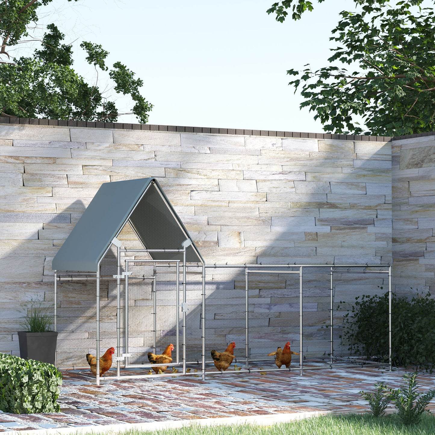 Walk In Chicken Run, Large Galvanized Chicken Coop, Hen Poultry House Cage, Rabbit Hutch Metal Enclosure w/ Water-Resist