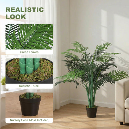4FT Artificial Palm Tree Set of 2, Fake Tropical Tree with Lifelike Leaves, Faux Plant in Pot for Indoor Decoration, Gre