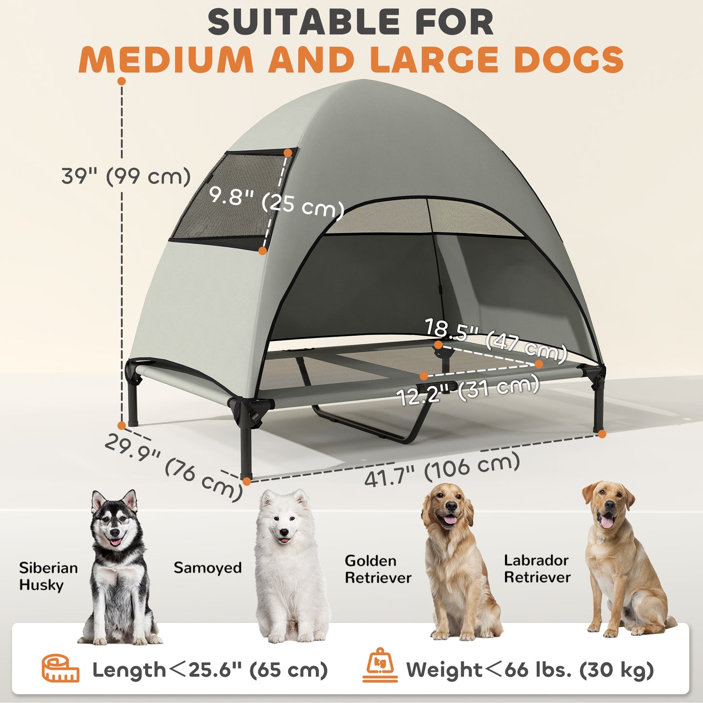 Elevated Dog Bed with Canopy Raised Dog Bed  Washable Mesh Steel Frame 41.7" x 29.9" x 39" Light Grey