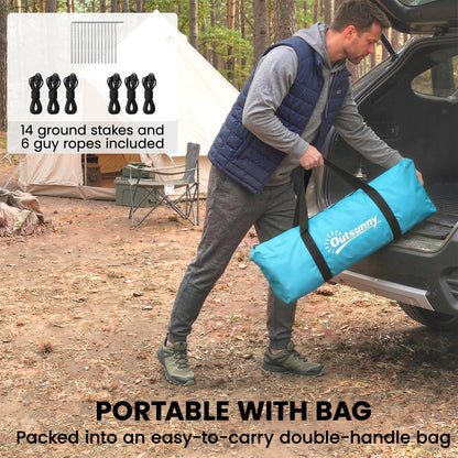 3-4 Person Camping Tent with 2 Rooms, 3000mm Waterproof Portable Family Tent with Carry Bag, Sky Blue