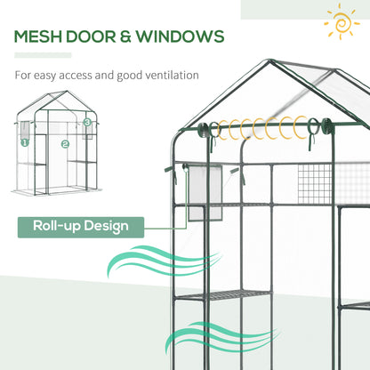Walk-in Greenhouse with 4 Shelves, 56" x 29" x 77" Mini Greenhouse ,Roll-Up Door, Mesh Windows for Seedling, Flowers, Pl