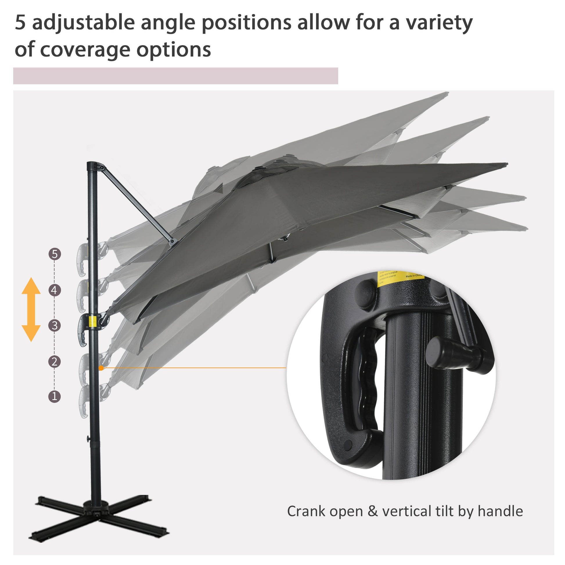 8' x 8' Square Patio Hanging Offset Umbrella with 360° Rotation, Aluminum Outdoor Cantilever Parasol with Crank & Tilt, 