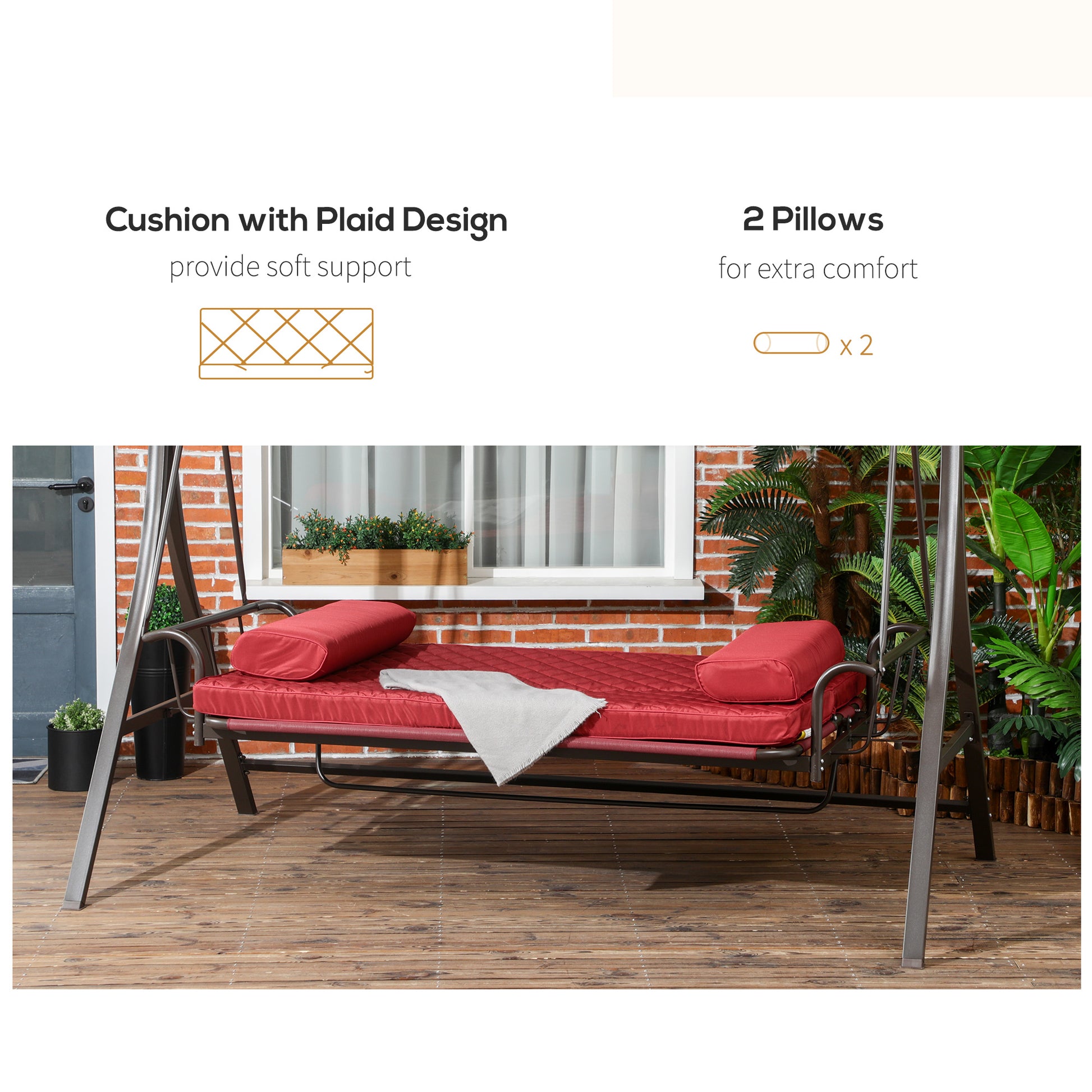 3 Person Porch Swing Bed, 2-in-1 Convertible Outdoor Patio Swing Chair Bench Hammock with Adjustable Canopy, Cushions, P