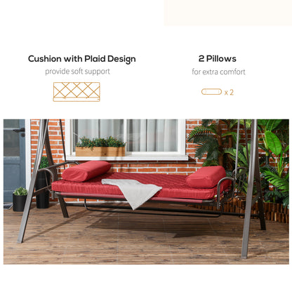 3 Person Porch Swing Bed, 2-in-1 Convertible Outdoor Patio Swing Chair Bench Hammock with Adjustable Canopy, Cushions, P
