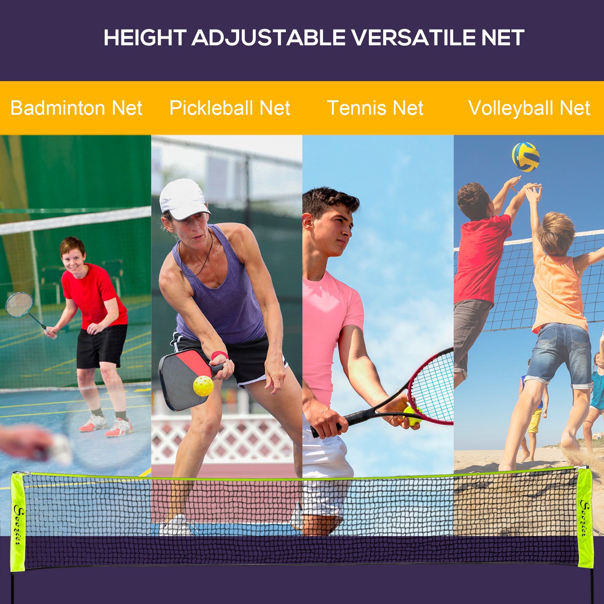 Soozier 14ft Badminton Net, Height Adjustable Outdoor Sports Net with Carry Bag, for Tennis, Pickleball and Volleyball, 