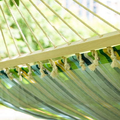 83" Patio Double Hammock, Wide Outdoor Hammock Bed Striped Fits 2 People Sunbed Camping hang Sleep w/ Pillow, White Stri
