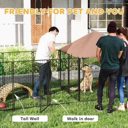 Outdoor Dog Kennel with Rotating and Adjustable Height Bowls, Waterproof UV-Resistant Cover, 11.3' x 4.7' x 5.1'