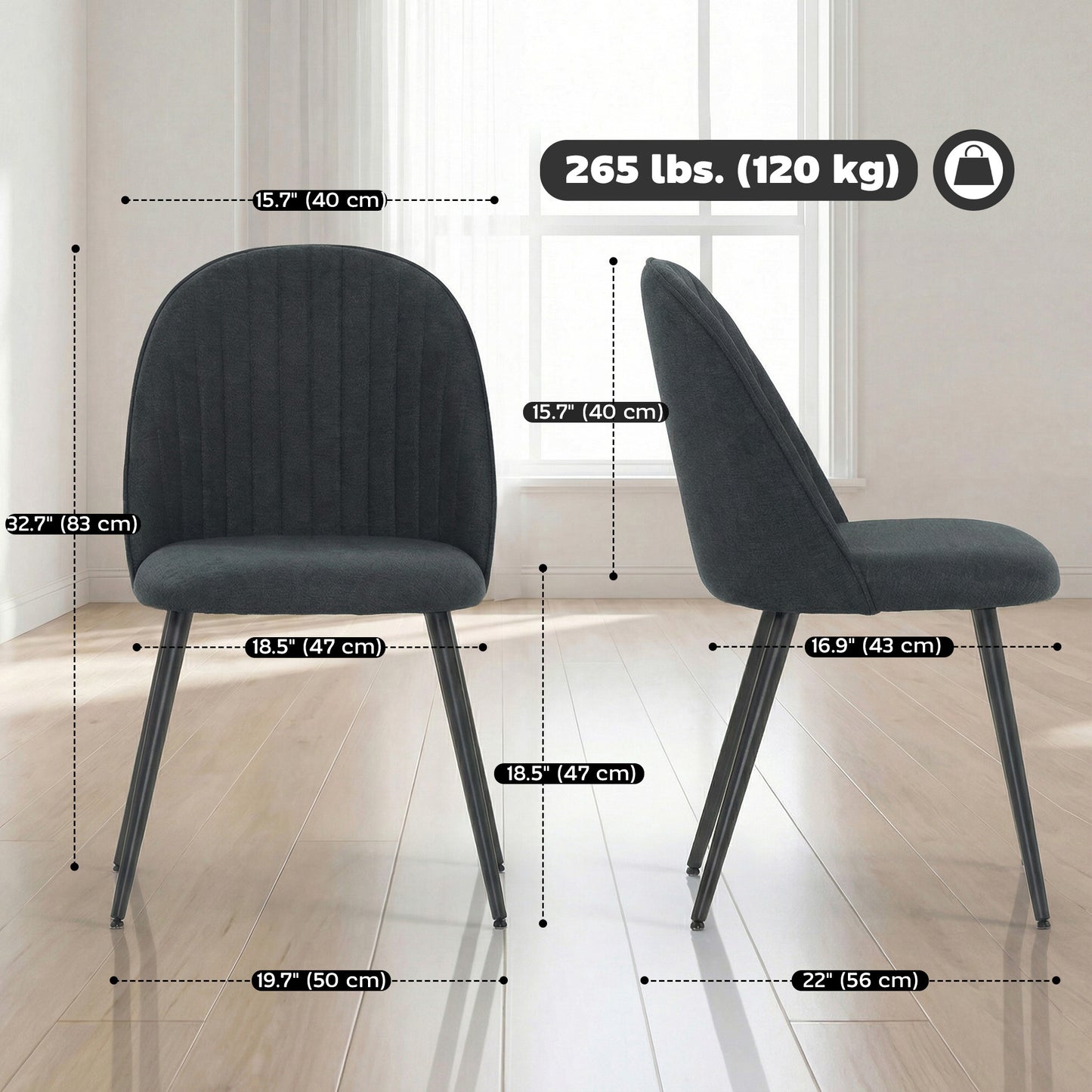Set of 4 Modern Dining Chairs, Velvet Upholstered Kitchen Chairs with Steel Legs for Living Room, Dark Grey