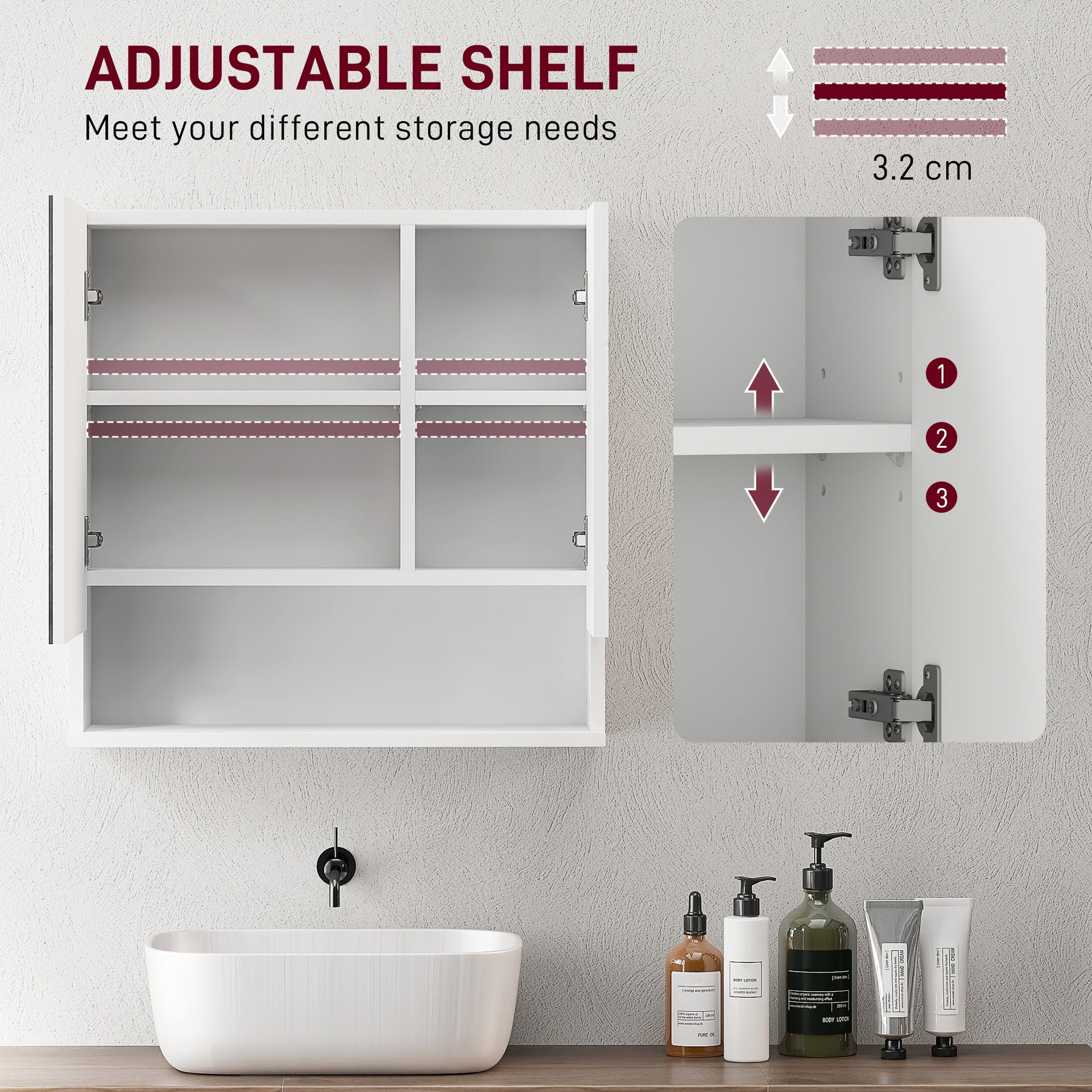 Medicine Cabinet, Wall Mounted Bathroom Mirror Cabinet with Mirrored Door, Adjustable Shelf and Soft Close Mechanism