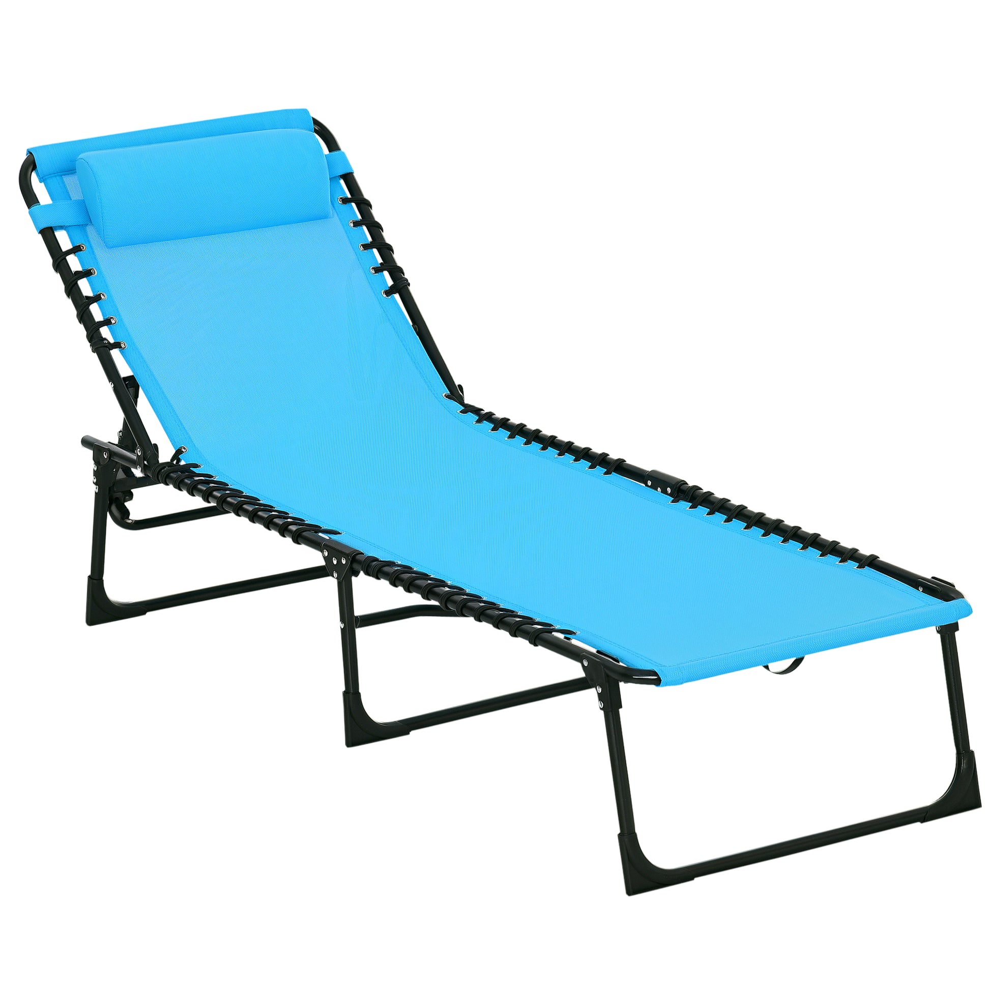Outdoor Folding Lounge Chair, 4-Level Adjustable Chaise Lounge with Headrest, Tanning Chair Beach Bed, Reclining Lounger