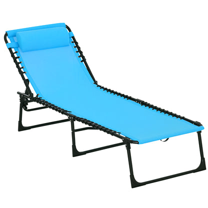 Outdoor Folding Lounge Chair, 4-Level Adjustable Chaise Lounge with Headrest, Tanning Chair Beach Bed, Reclining Lounger