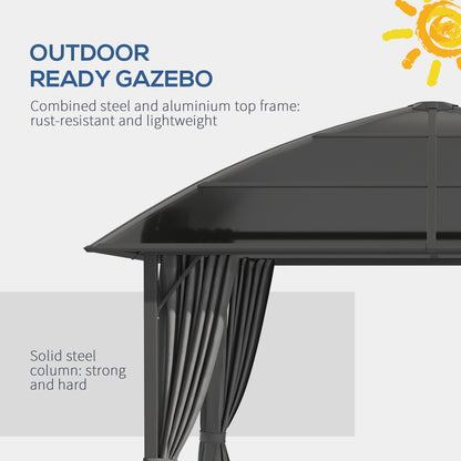 10' x 10' Hardtop Gazebo, Outdoor Gazebo Canopy with UV60+ Polycarbonate Roof, Curtains, Central Hook and Steel Frame fo
