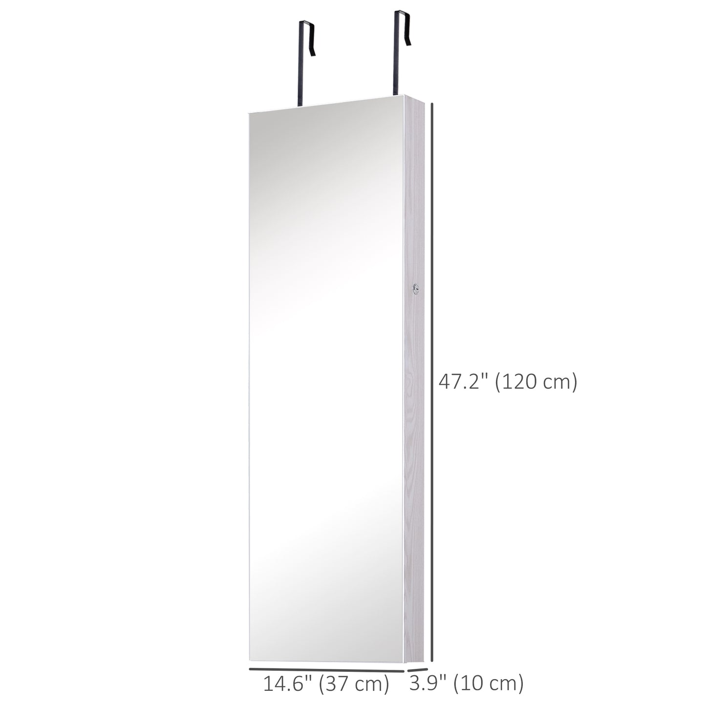 Mirror Jewelry Cabinet Armoire with LED Lights and 2 Keys, Wall Door Mounted Jewelry Organizer, Lockable Full-length Mir