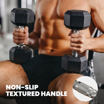 Soozier Hex Dumbbell Weight Set with Vertical Rack, 210lbs Rubber-Coated Dumbbells with Non-Slip Handles