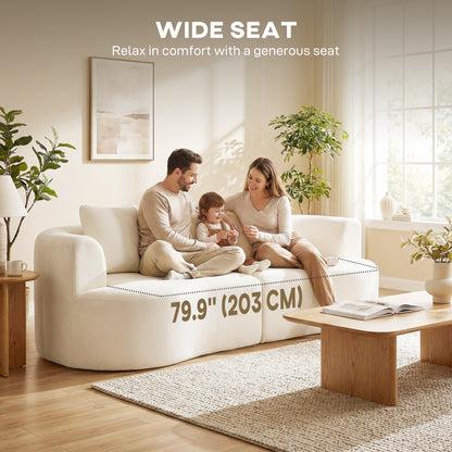 3 Seater Sofa, 102" Chenille Boneless Couch with Wide Seat, Spring Cushions, High-Density Foam, 3 Pillows, Cream White
