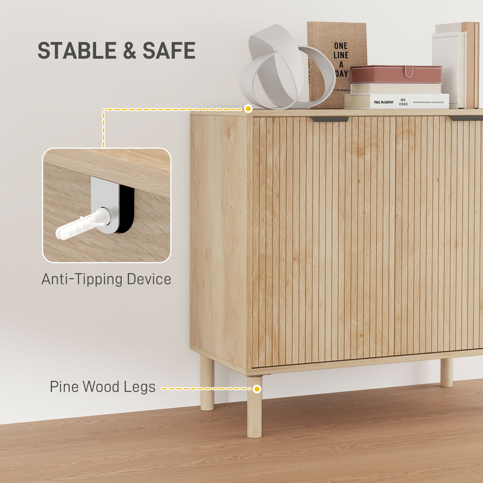 Accent Cabinet with Doors & Adjustable Shelf, Freestanding Console Cabinet with Wood Legs, Elevated Base for Living Room