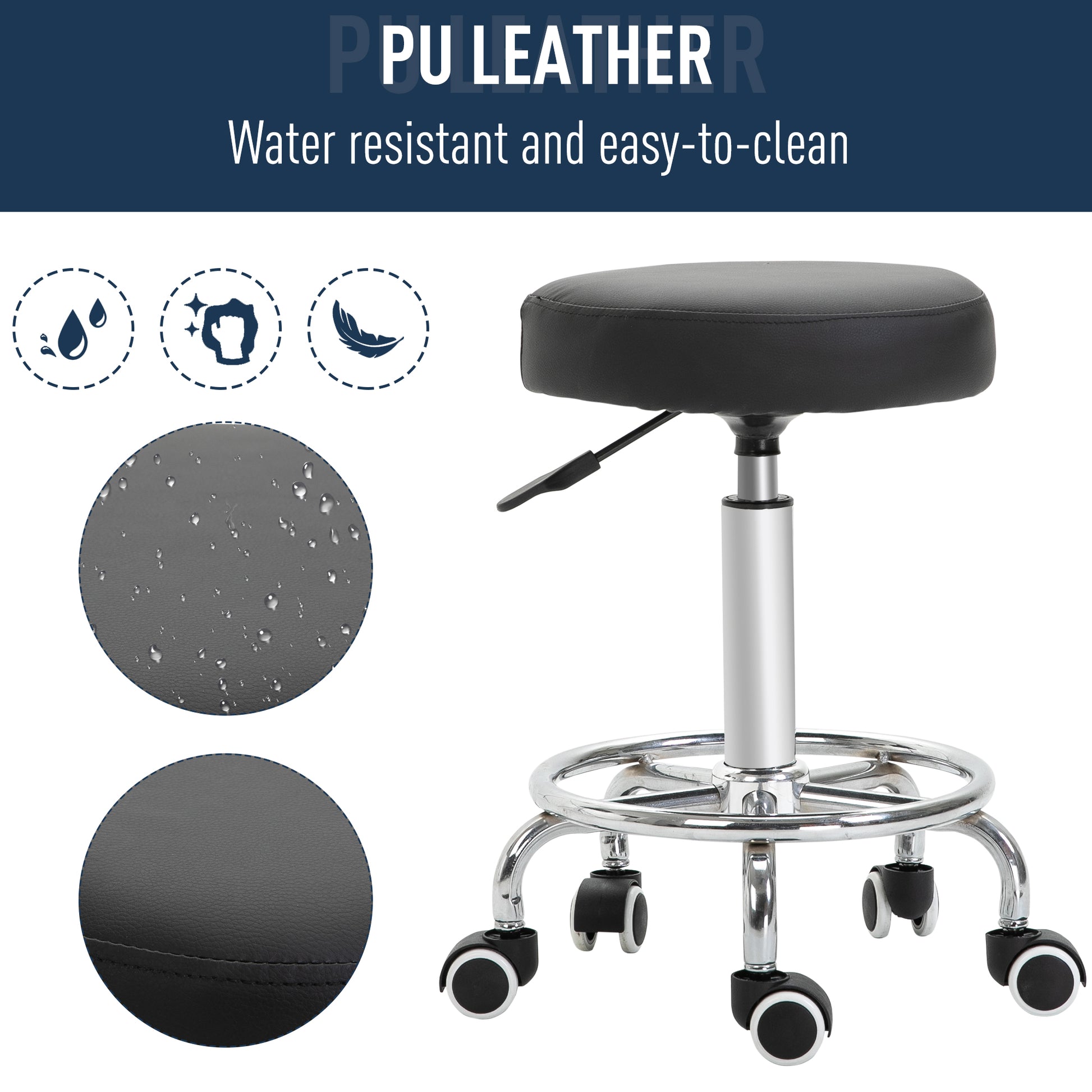 Adjustable Swivel Salon Stool Hydraulic PU Barber Rolling Massage Tattoo Chair Bar Beauty SPA Seat, Black
