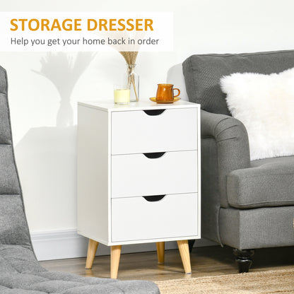 Bedside Table, Modern Nightstand with 3 Drawers, Side End Table with Wood Legs for Living Room, Bedroom, White