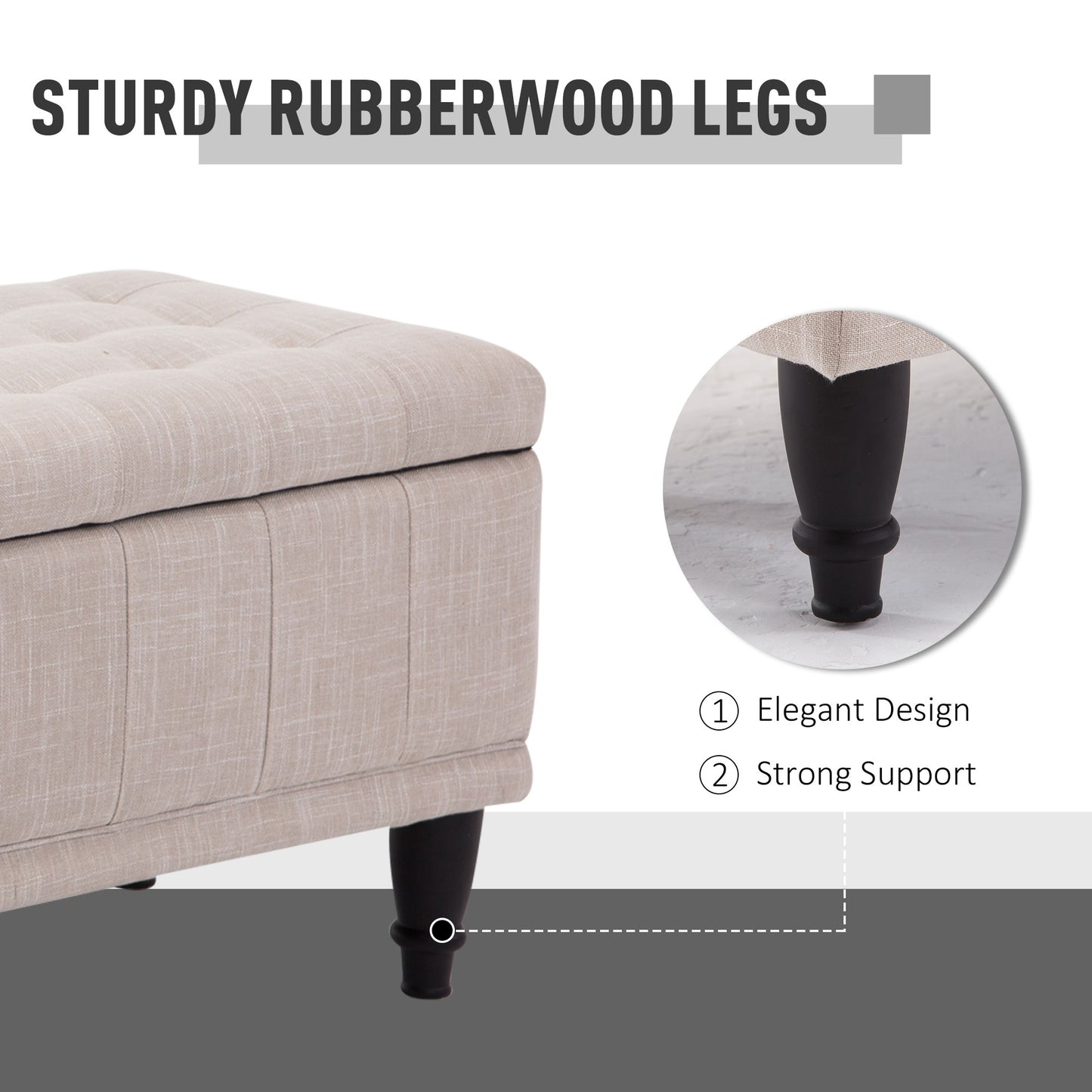 Storage Ottoman, Linen Fabric End of Bed Bench with Soft Close Lid, Button Tufted Storage Bench for Living Room, Entrywa