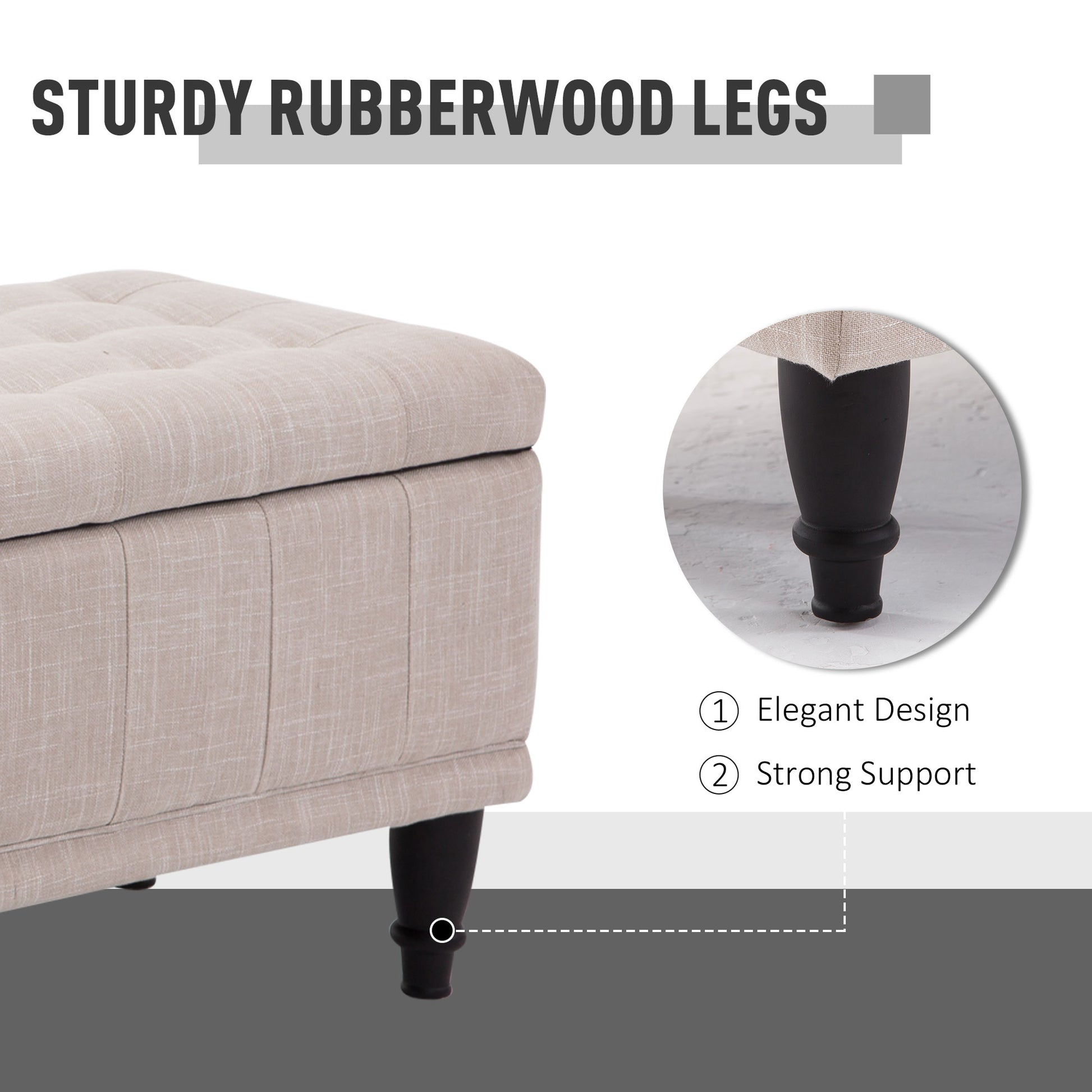 Storage Ottoman, Linen Fabric End of Bed Bench with Soft Close Lid, Button Tufted Storage Bench for Living Room, Entrywa