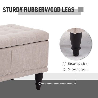 Storage Ottoman, Linen Fabric End of Bed Bench with Soft Close Lid, Button Tufted Storage Bench for Living Room, Entrywa