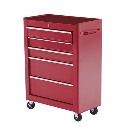 5-Drawer Rolling Tool Cabinet on Wheels, Lockable Tool Chest, Tool Organizer for Garage, Factory and Workshop, Red