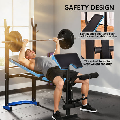 Soozier Adjustable Weight Bench with Barbell Rack and Leg Developer for Weight Lifting and Strength Training Multifuncti