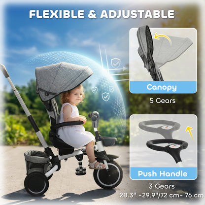VarietyKart Tricycle for Toddler 6-in-1 Kids Trike, Foldable Converts Stroller to Baby Push Bike, Adjustable Backrest wi