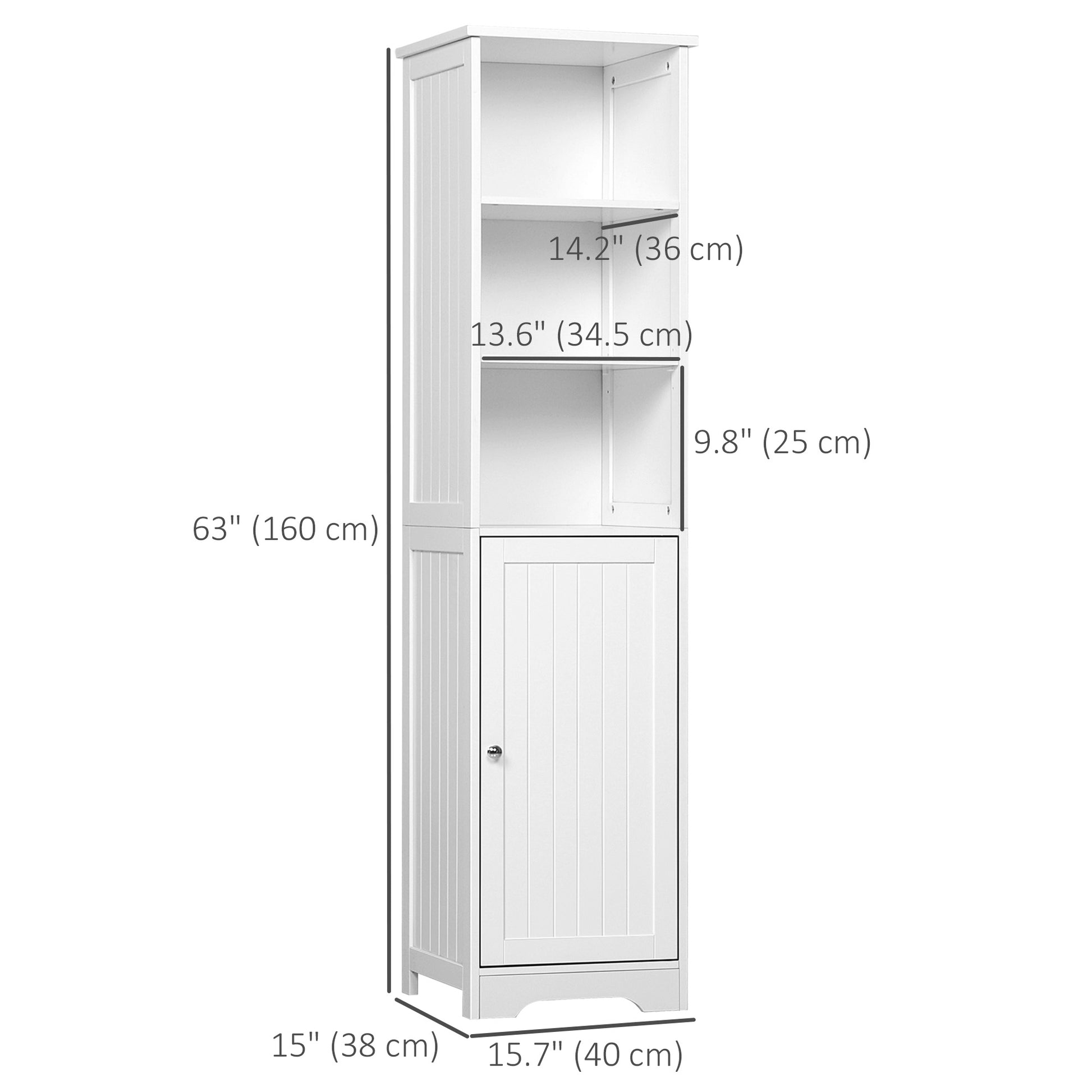 Tall Bathroom Storage Cabinet, Freestanding Tower Cabinet with Adjustable Shelf, 3 Open Shelves, White