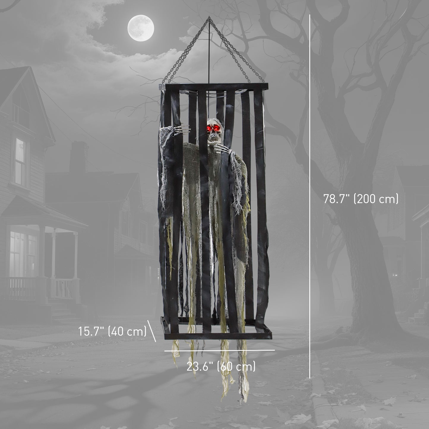 Animatronics Hanging Skeleton Reaper in Cage, Voice-Activated Prop with Flashing Eyes, Easy Setup Indoor