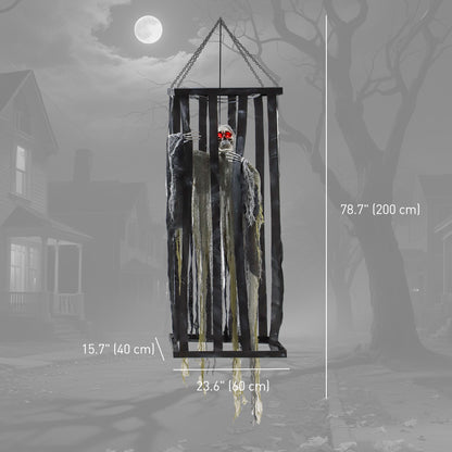Animatronics Hanging Skeleton Reaper in Cage, Voice-Activated Prop with Flashing Eyes, Easy Setup Indoor