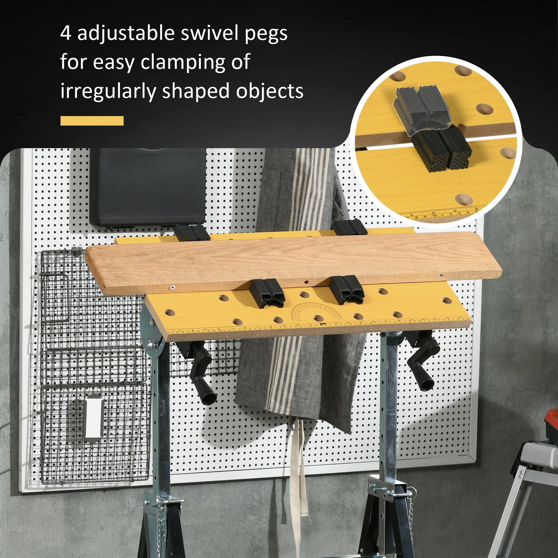 Portable Work Bench, Workshop Tool Stand with 6-Level Height Adjustable Work Table, Carpenter Saw Table with 4 Clamps, S