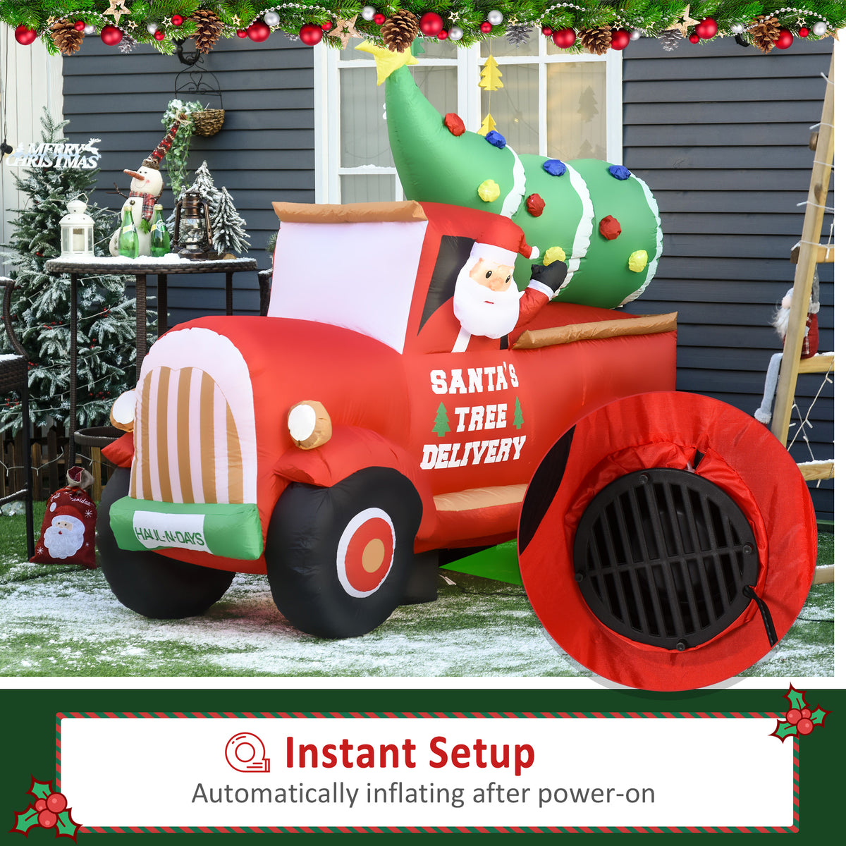 6ft Christmas Inflatable Santa Claus Driving A Truck with LED Lights, Blow-Up Outdoor LED Yard Display for Lawn, Garden,