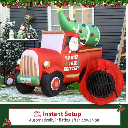 6ft Christmas Inflatable Santa Claus Driving A Truck with LED Lights, Blow-Up Outdoor LED Yard Display for Lawn, Garden,