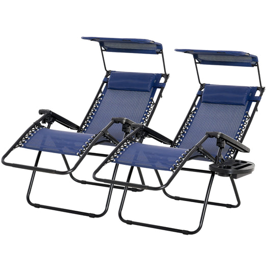 Zero Gravity Chair Set of 2 with Canopy Shade, Outdoor Folding Lounge Chair with Side Tray, Cup Holder, Reclining Lounge