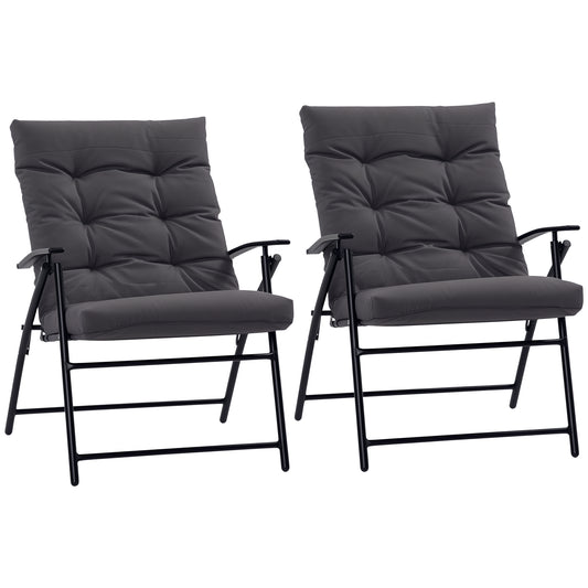 Set of 2 Outdoor Folding Chairs with Adjustable Backrest, Padded Camping Chairs for Outdoor Events, Grey