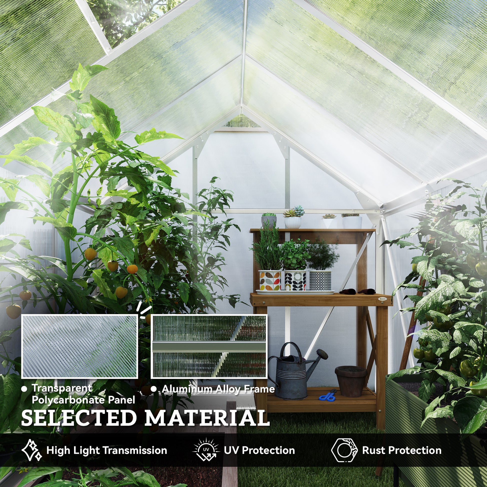 6' x 8' x 6.6' Polycarbonate Greenhouse, Walk-In Green House Kit Garden, Plants Grow, Galvanized Sheet Aluminum Frame wi