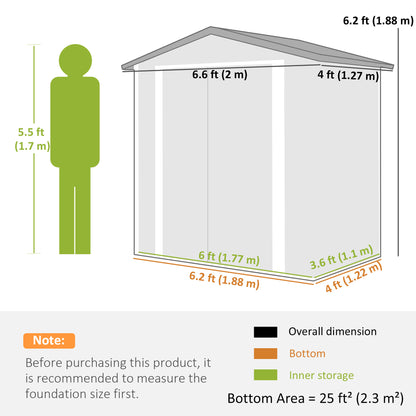 6.5' x 4'  Outdoor Storage Shed, Metal Garden Shed with Lockable Double Doors, 4 Vents, Yellow