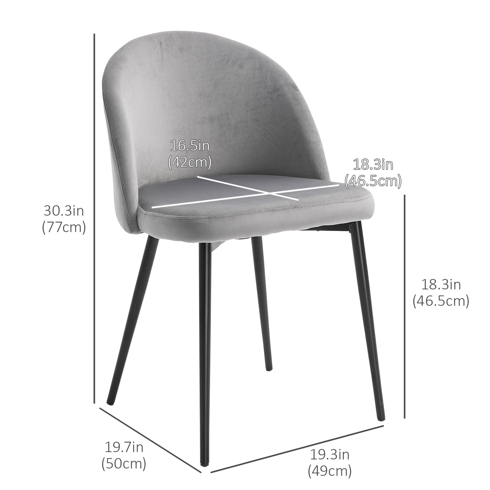 Modern Dining Chairs, Mid-Back Velvet-touch Upholstery Side Chair, Table Chair for Living Room, Dining Room, Grey, Set o