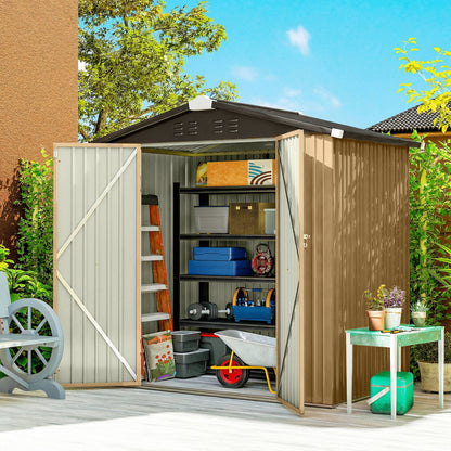 6.5' x 4'  Outdoor Storage Shed, Metal Garden Shed with Lockable Double Doors, 4 Vents, Yellow