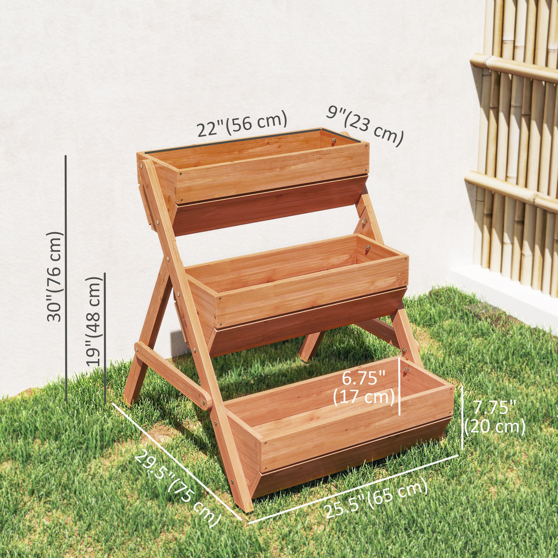 3 Tier Elevated Planter Box, Vertical Wooden Raised Garden Bed for Flowers, Vegetables, 26" x 30" x 30", Brown
