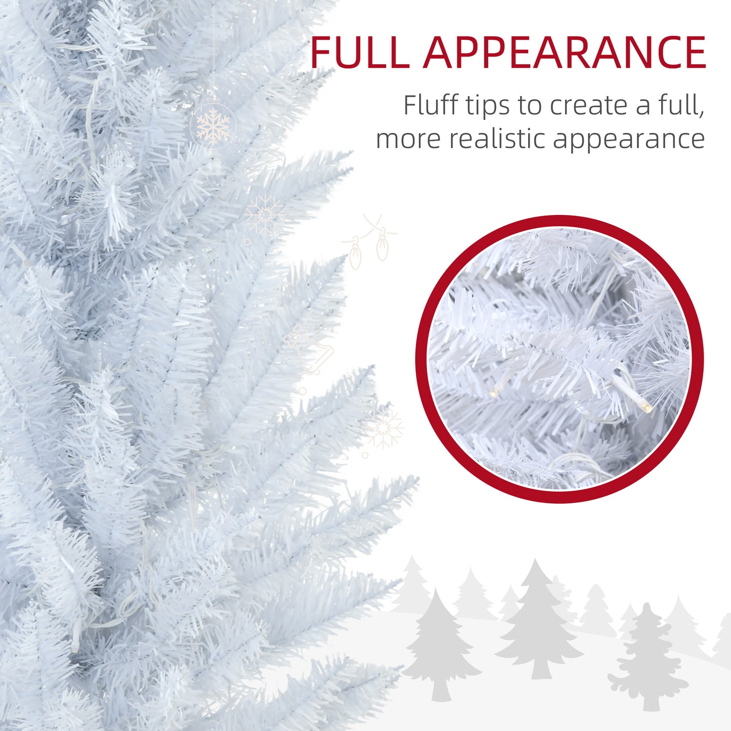 7' Pre Lit Artificial Pencil Christmas Trees, Xmas Tree with Realistic Branches and Warm White LED Lights, White