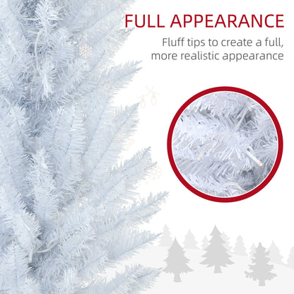 7' Pre Lit Artificial Pencil Christmas Trees, Xmas Tree with Realistic Branches and Warm White LED Lights, White