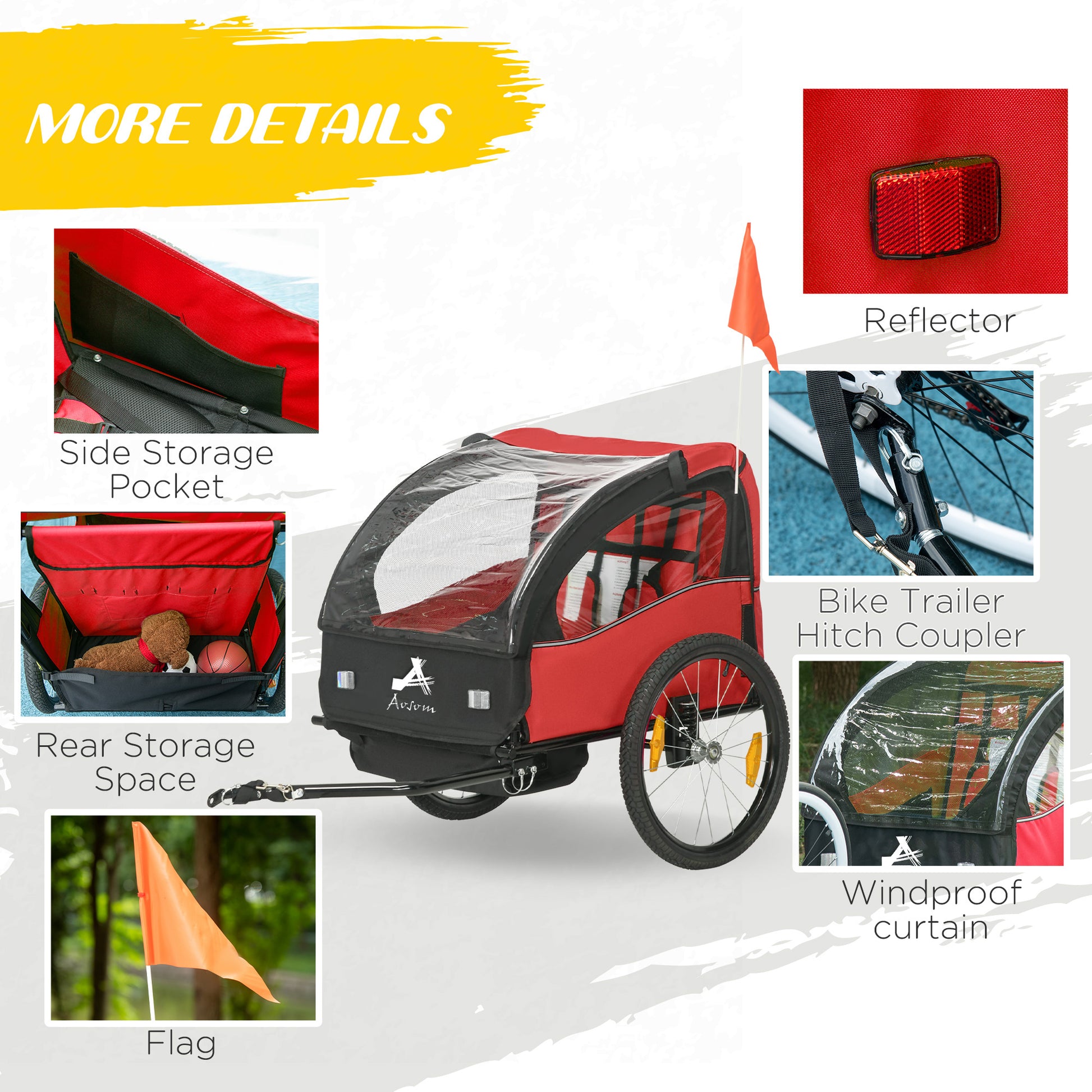 VarietyKart 2 Seat Bike Trailer for Kids, Baby Stroller with Storage Bag, 5 Point Harness, Bicycle Trailer with 20" Whee