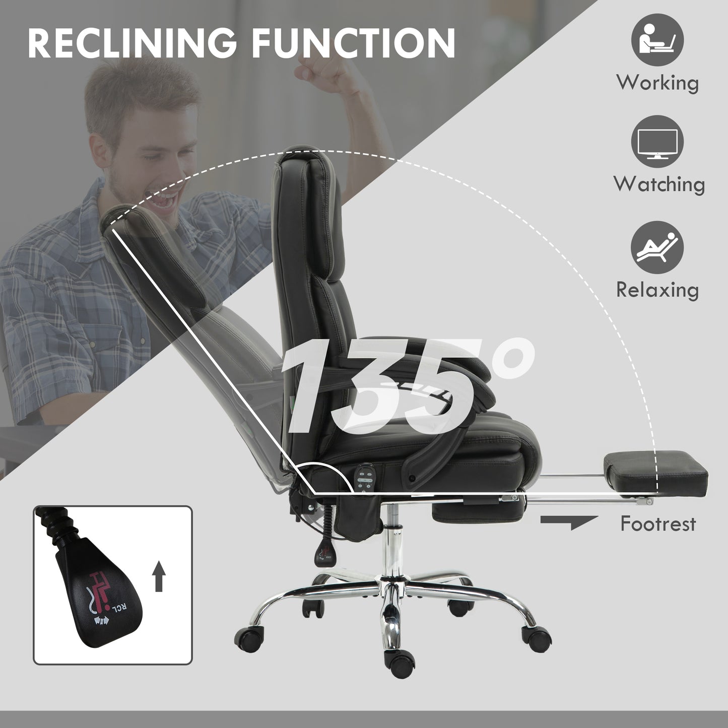 Massage Office Chair, Reclining Executive Office Chair with 6-Point Vibration, Footrest and High Back, Black