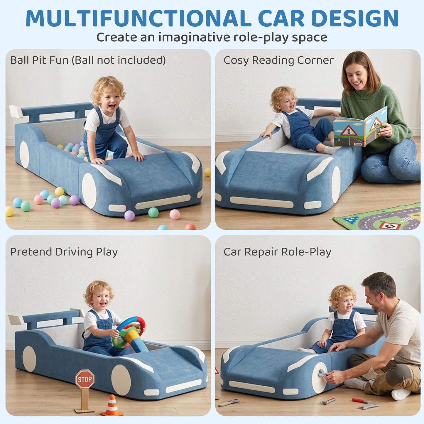 Qaba Climbing Toys for Toddlers, Foam Climbing Block Convert to Ball Pit or Toddler Bed for Gross Motor, 18-72 Months, B