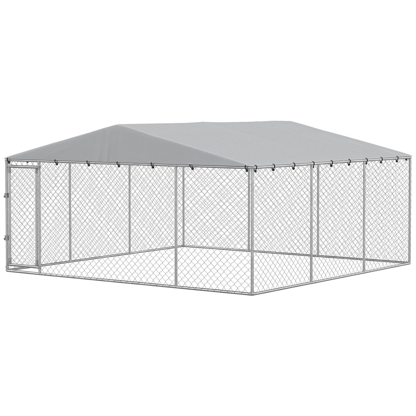 13.1' x 13.1' x 6.6' Outdoor Dog Kennel Heavy Duty Galvanized Steel Chain Link with UV-resistant Roof, Silver