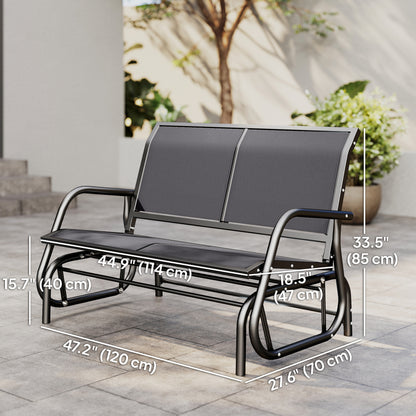 Patio Double Glider Outdoor Steel Sling Fabric Gliding Bench Garden Swing Chair Heavy-Duty Porch Rocker Garden Loveseat 
