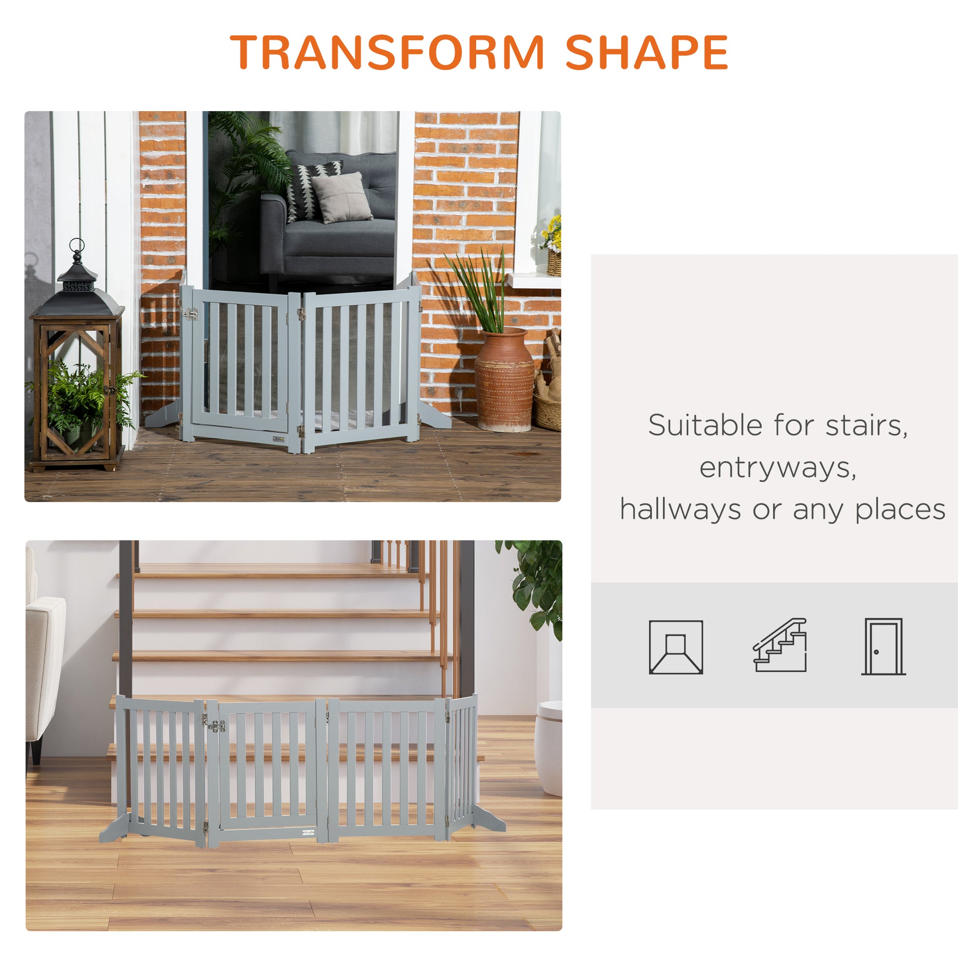 23.5"H Foldable Dog Gate with Door, 4 Panels Freestanding Pet Gate Barriers Indoor with Support Feet, Puppy Fence for Do